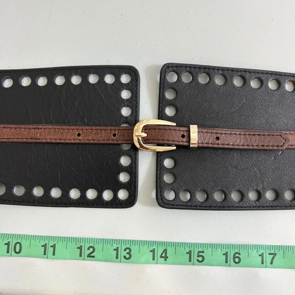 Womens Leather Black Brown Wide‎ Corset Waist Belt Snap Buckle Closure western S